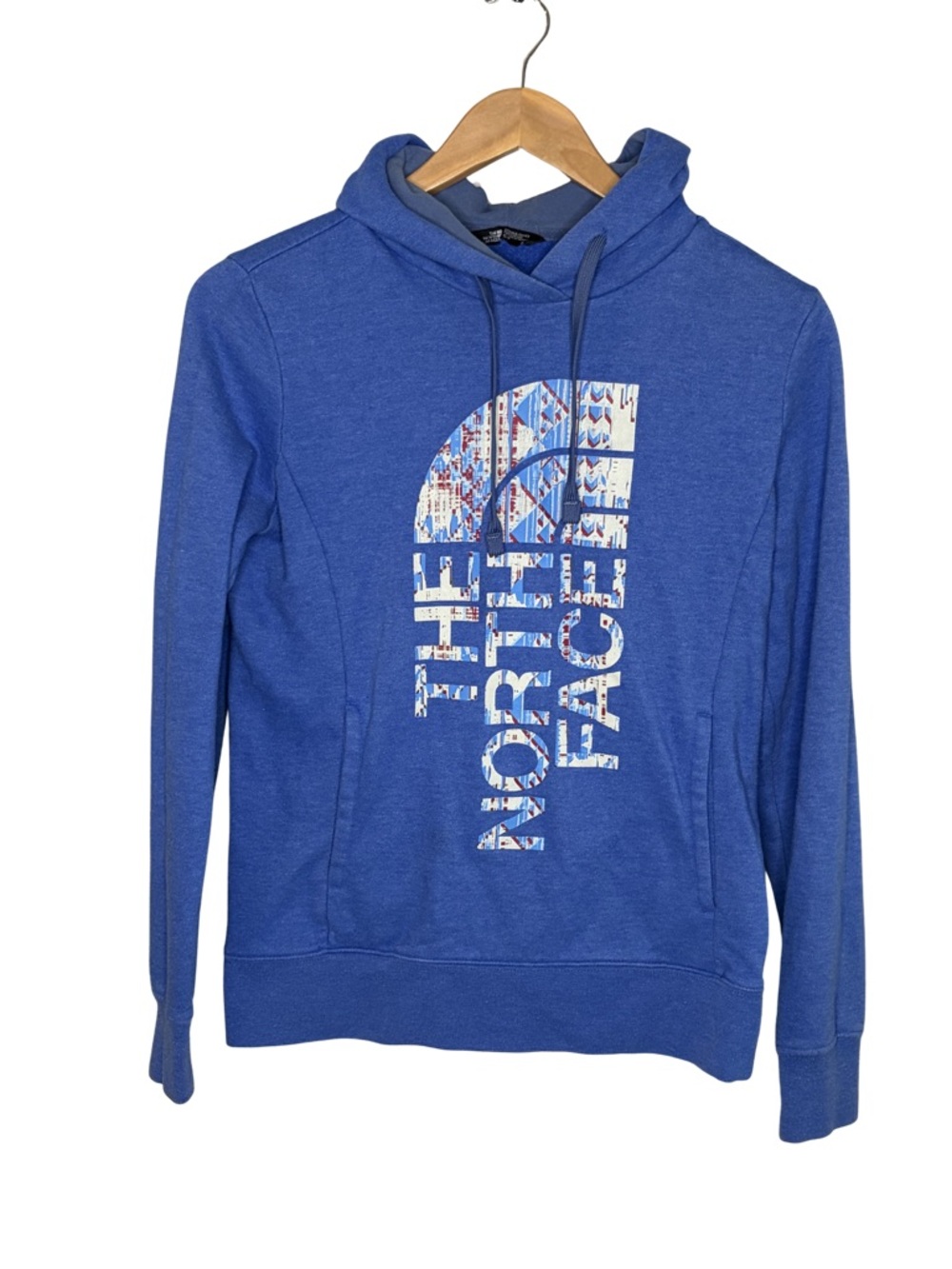 The North‎ Face Womens Blue Graphic Logo Pullover Hoodie Sweatshirt Size S